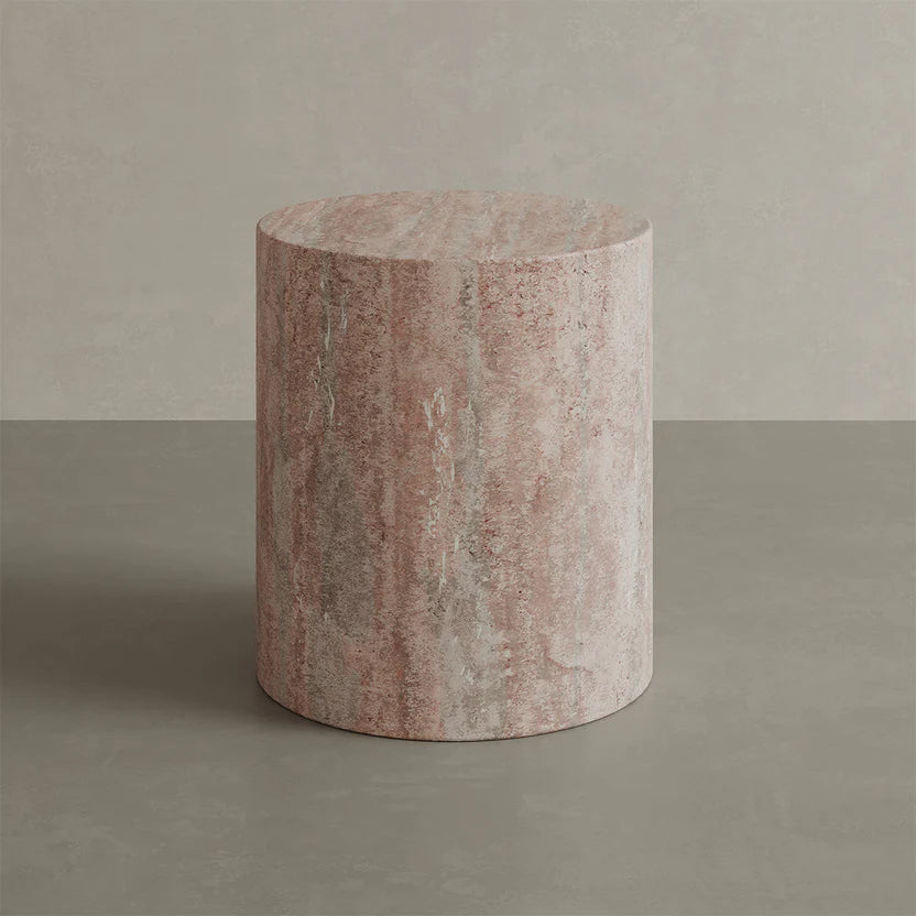Porto Travertine Side Table, Red